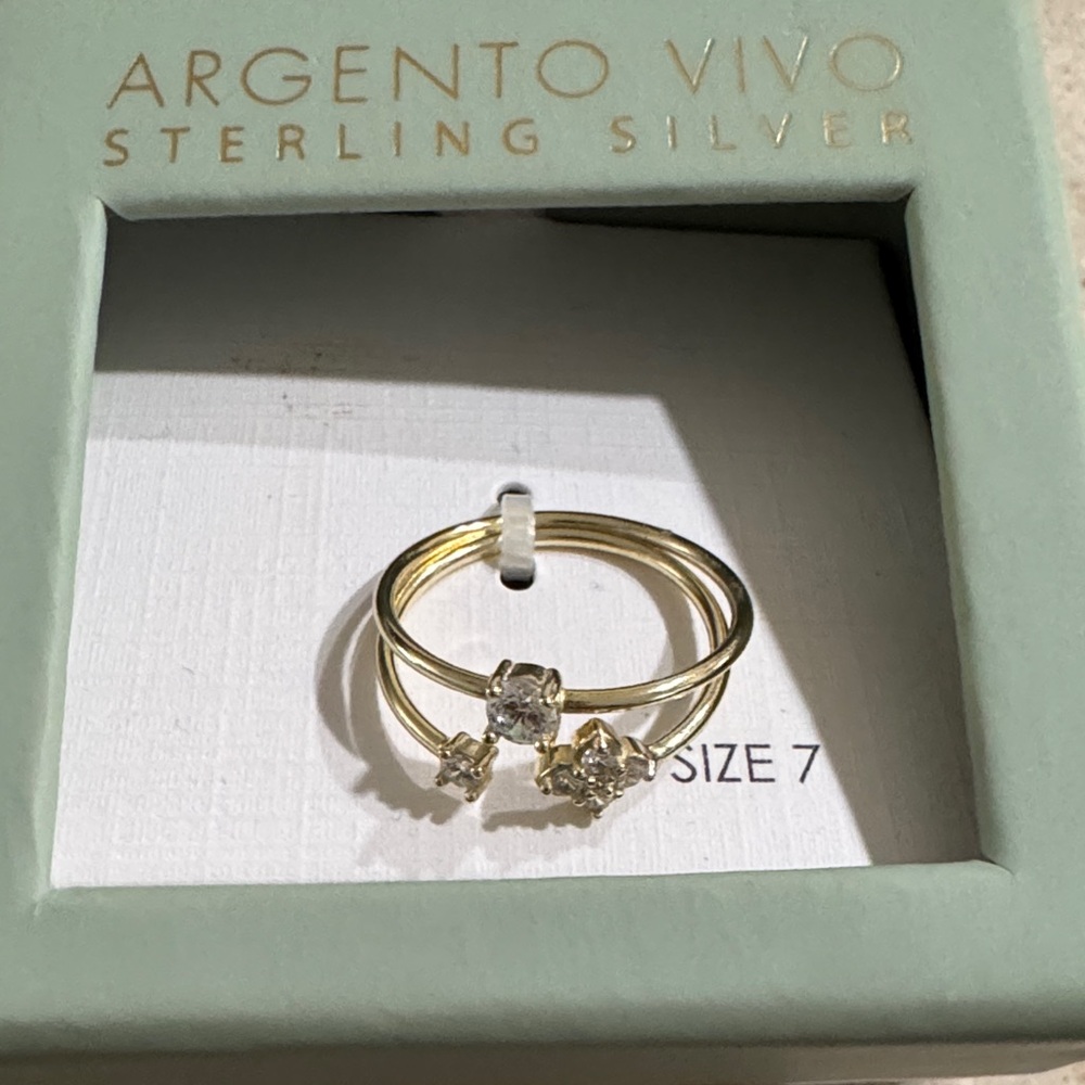 Argento Vivo Gold Tone Stackable Ring Set with Clear Stones